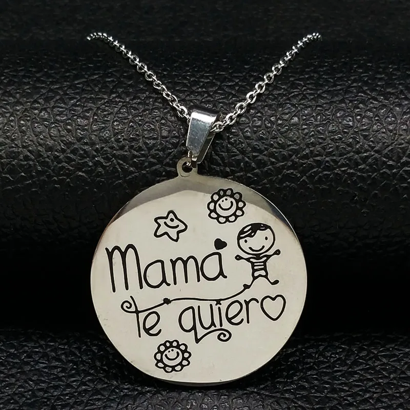 Семейный для бабушки ожерелье из нержавеющей стали с гравировкой и подвеской, женское ювелирное изделие, подарок Te quiero Abuela N17781 - Окраска металла: mama boy