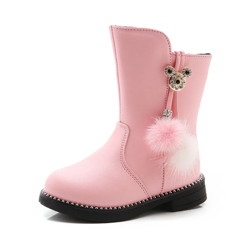 

Girl Boots 2018 Winter Boots Kids For Girls Snow Boots For Kids Girls Black Boots Fashion Flower Children'S Shoes Red Black Pink