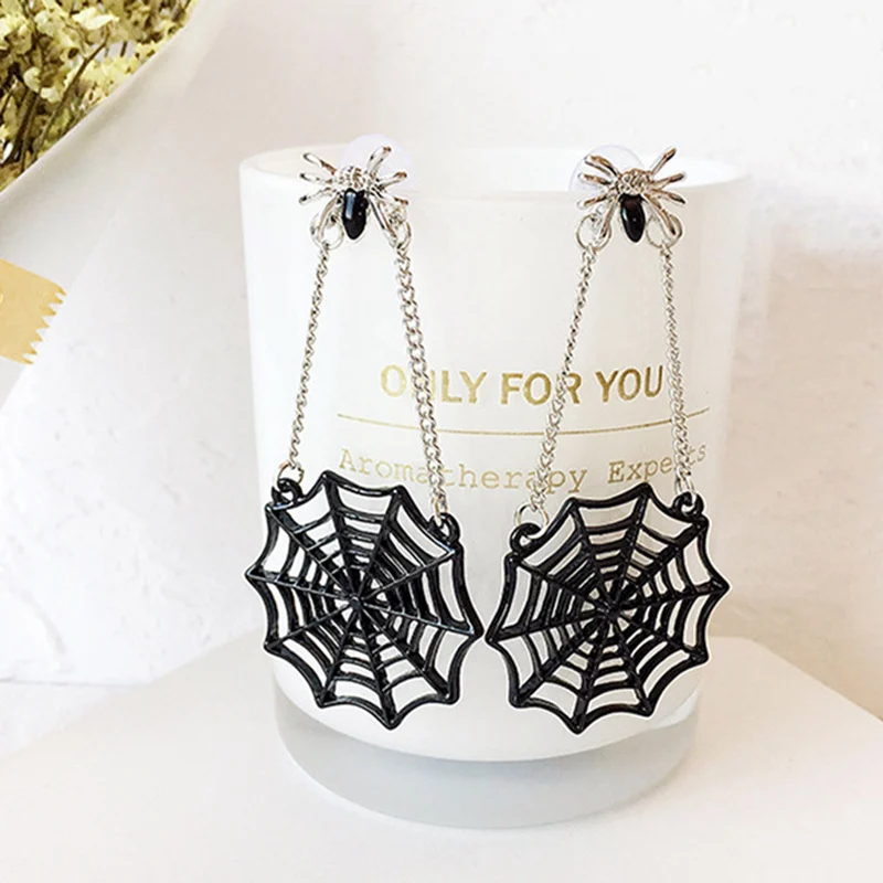 

New Spider Web Women Fashion Stud Earrings Ear Post Black Silver Color Spider Animals Earrings Jewelry