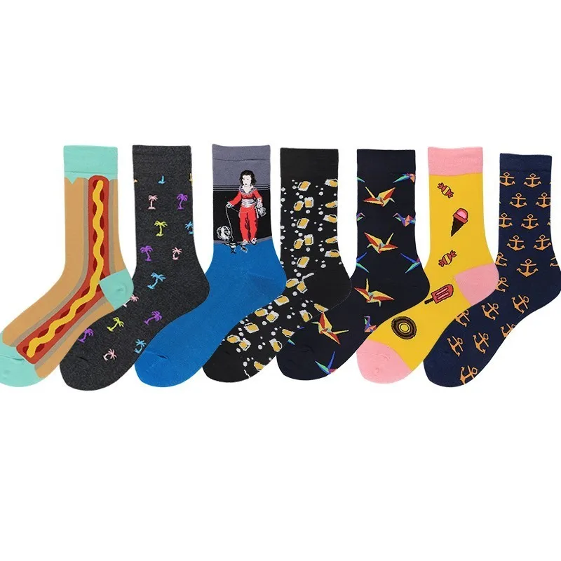 PEONFLY 7 пар/лот Новые разноцветные мужские носки из чесаного хлопка модные свадебные носки забавные Повседневные носки для скейтборда новые