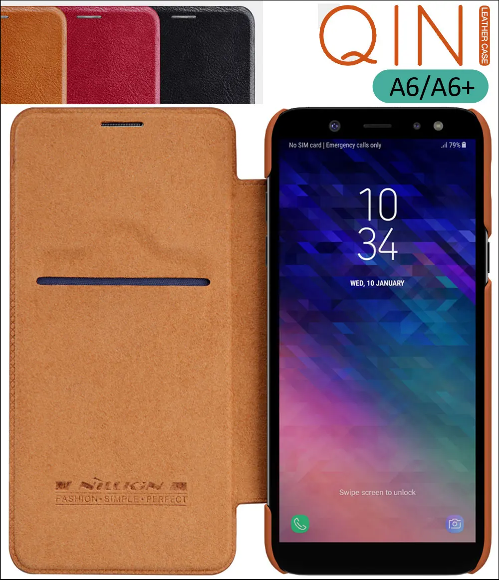 Кожаный чехол-книжка Nillkin Qin для samsung Galaxy A6 Plus + 2018 | Мобильные телефоны и аксессуары