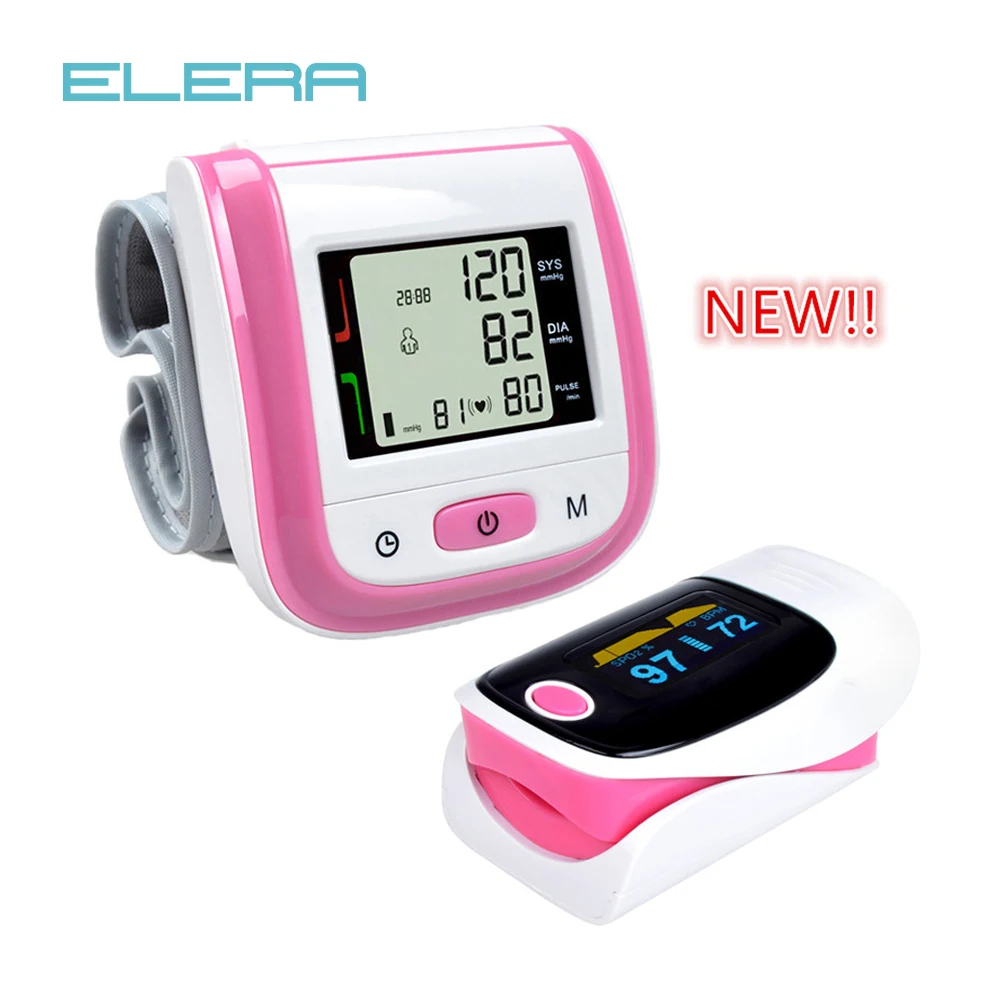 Уход за здоровьем розовый ЖК-цифровой наручный Монитор артериального давления тонометр+ CE FDA пальцевой Пульс розовый оксиметр сигнализация установка