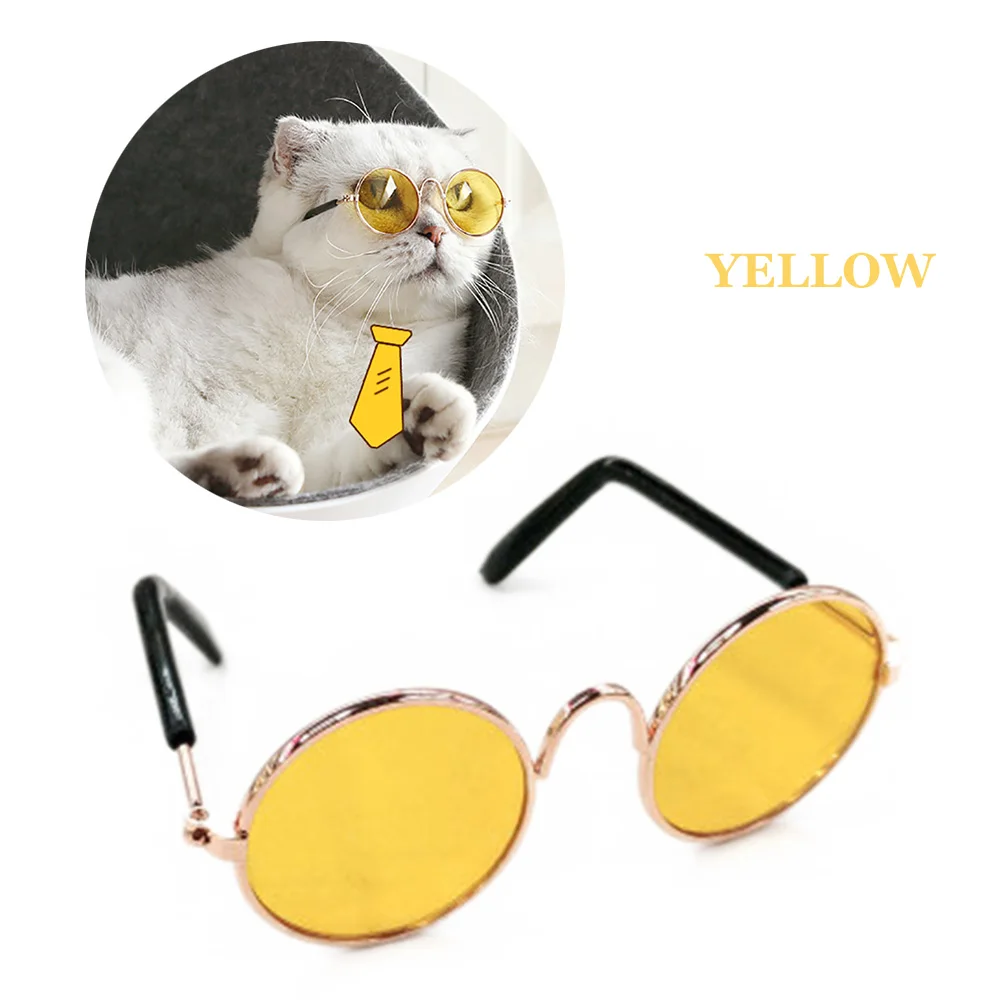 Забавный Солнцезащитные очки Cat лето мода Pet реквизит для фотосессии оправы очков солнцезащитных очков для маленький щенок Уход за лошадьми аксессуары Цвет опционально - Цвет: Yellow