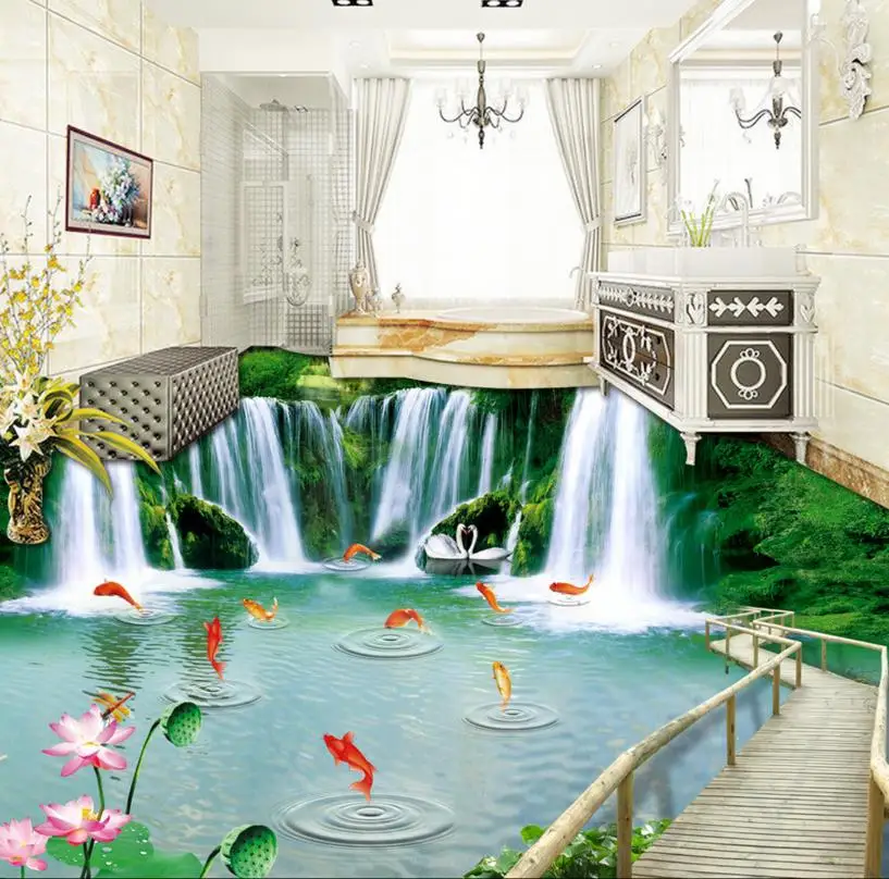 3D cozinha piso personalizado ch u00e3o 3d ponte de auto adesivoà prova d'água piso de madeira pvc Adesivo De Cabeceira Para Parede ~ 3D cozinha piso personalizado ch u00e3o 3d ponte de auto adesivoà prova d'água piso de madeira pvc