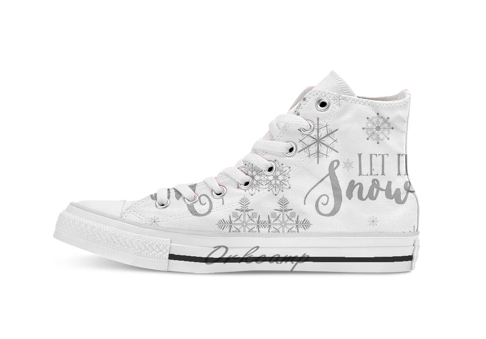 

Elegant White and Gray Let it Snow Abstract snowflakes Novelty Design breathable casual High Top lace-up Canvas shoes sneakers
