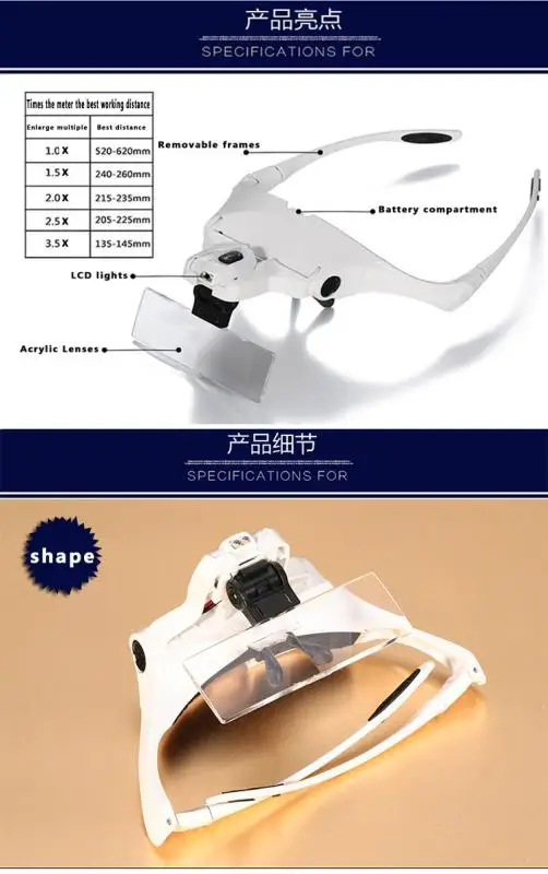 Magnifying Loupe Optical Lens Magnifier Glasses With Led Light Headband Magnifier For Embroidery Reading Illuminated Magnifier   (9)