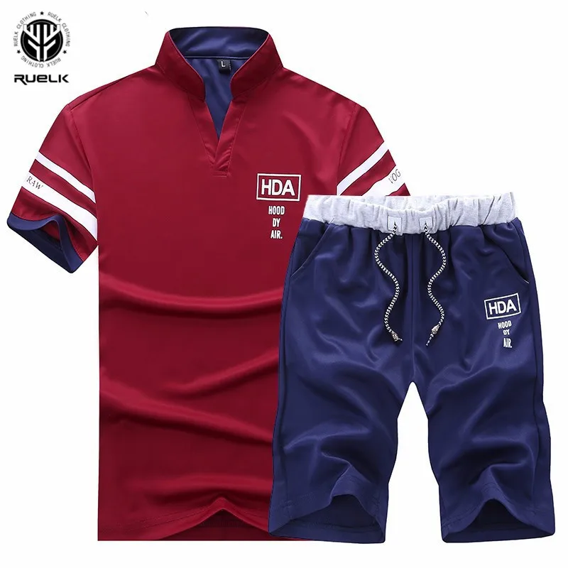 

Summer Short Sets Men Casual Suits Sportswear Tracksuit Stand Collar Male Outwear Sweatshirts Hoodies Patchwork T Shirt +Pants