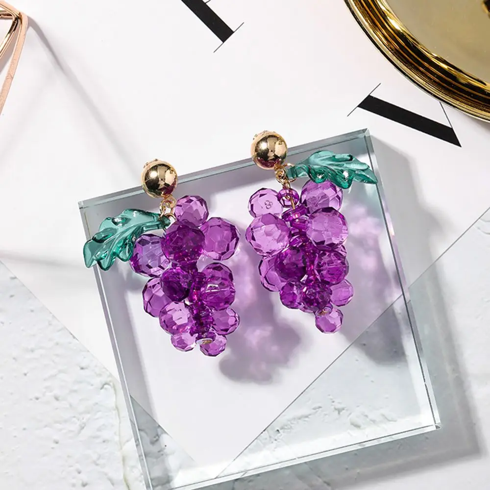 Cadena de cristal de color púrpura uva Cluster pendientes de mujer de fruta declaración pendientes