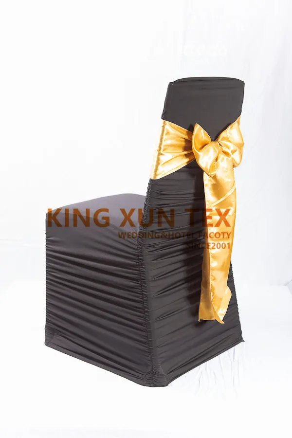 gold sash Цена оптовой продажи черный Цвет Раффлед лайкра спандекс стул Обложка плиссированные Банкетный Свадебные украшения Чехлы на кресла стрейч - Цвет: gold sash
