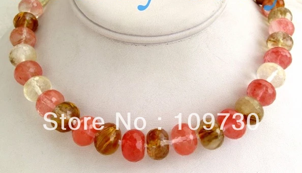 

Jewelry 002248 14mm Faceted Wheel Clear & Pink & Brown Quartz Necklace 14KGP GP 18