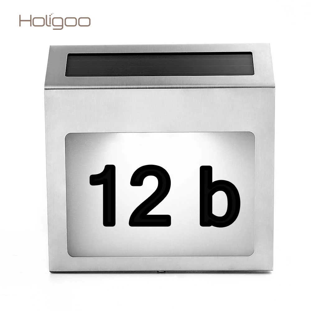 Holigoo Solar Power Billboard LED Doorplate Light Stainless House Number Apartment Lamp Light-Operated Outdoor Lighting |