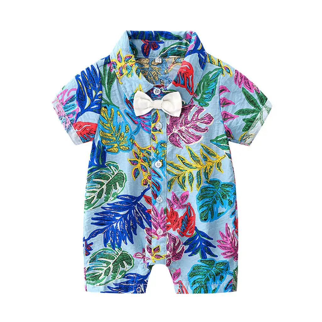 Летние шорты для маленьких мальчиков футболки с рукавами Топы с принтом листьев, пляжные, вечерние, тропические повседневные наряды для бассейна Прямая поставка#0628
