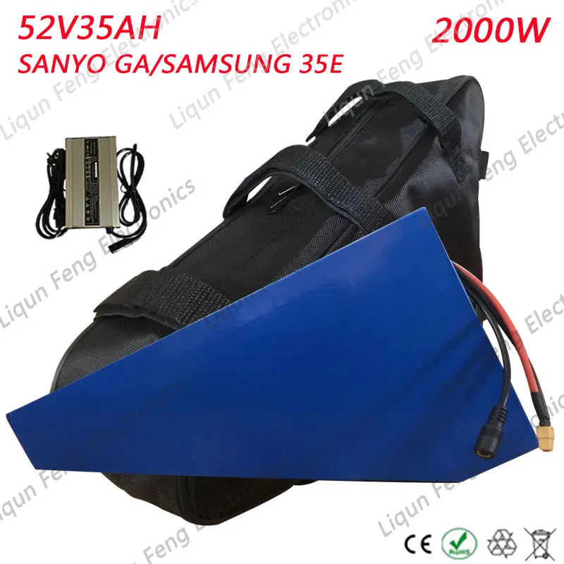 Flash Deal 52V 2000W Triangle Battery 52V 35AH EBike Batttery 51.8V 35AH use SANYO GA/SAMSUNG cell Lithium Battery with 50A BMS+ 5A Charger 0