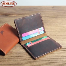 Marque Vintage Main 100% Véritable Crazy Horse En Cuir de Vache Hommes Court Slim Wallet Portefeuilles Bourse Titulaire de la Carte Pour Hommes