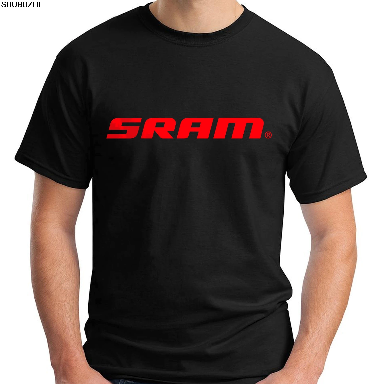 Мужская футболка с коротким рукавом Sram черная Повседневная и принтом логотипом