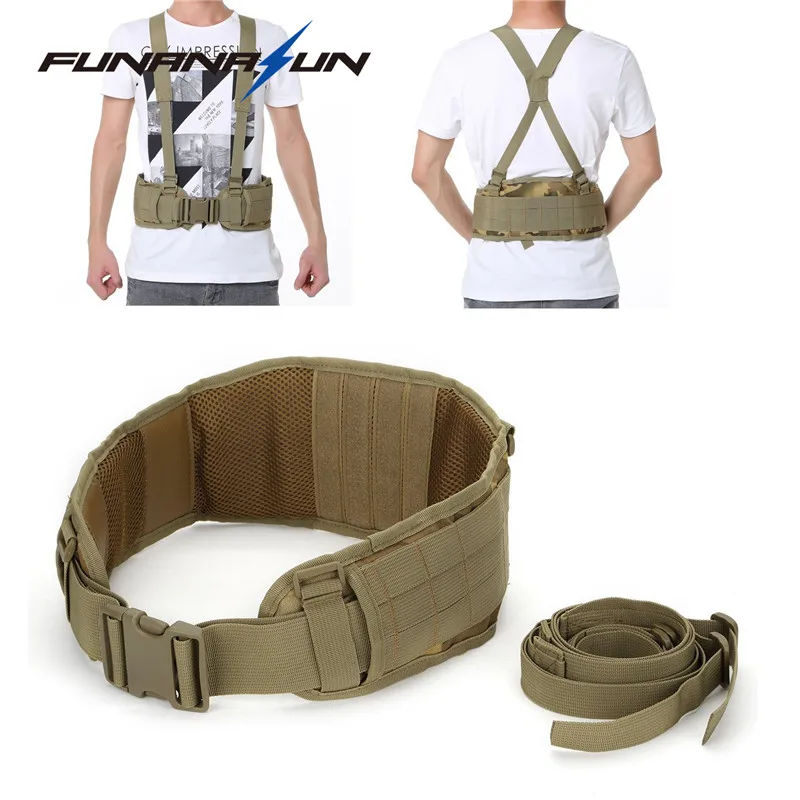 

Tactical Molle Belt Military Adjustable Soft Padded Waist Belt with H-shaped Suspender Combat Army Security Battle Belt