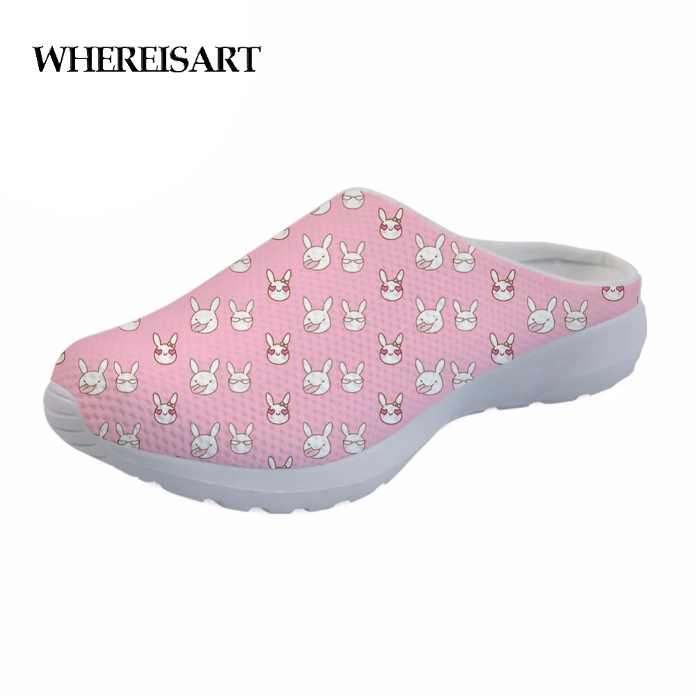 

WHEREISART 2019 Rabbit Pattern Women Casual Slippers Fox Owl Ladies Summer Flat Shoes Sandals Girls Home Breathable Mesh Shoes