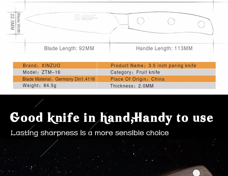 XINZUO 3,5 дюймов нож для очистки овощей немецкий DIN 1,4116 кухонный нож из нержавеющей стали палисандр ручка нож для очистки фруктов ножи кухонные снасти