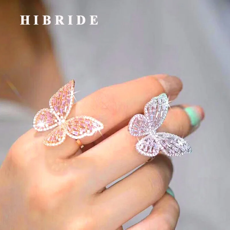 

HIBRIDE Fashion Hollow Out Butterfly Shape Cubic Zircon Stud Earring Bangle Adjustable Rings Jewelry Sets Luxury Jewery N-608