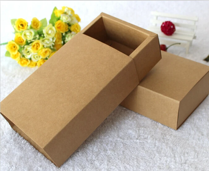 

20PCS/LOT Kraft Paper Drawer Box Gift Kraft Folding Blank Brown Packaging Cardboard Boxes Sliding 24 sizes