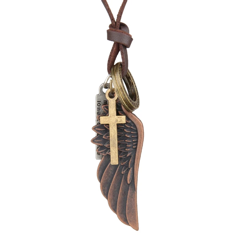 NIUYITID Feather Angel Wings Necklace & Pendants Vintage Brown Leather Neckless For Women Men Jewelry Boys Necklace Three Style  (4)