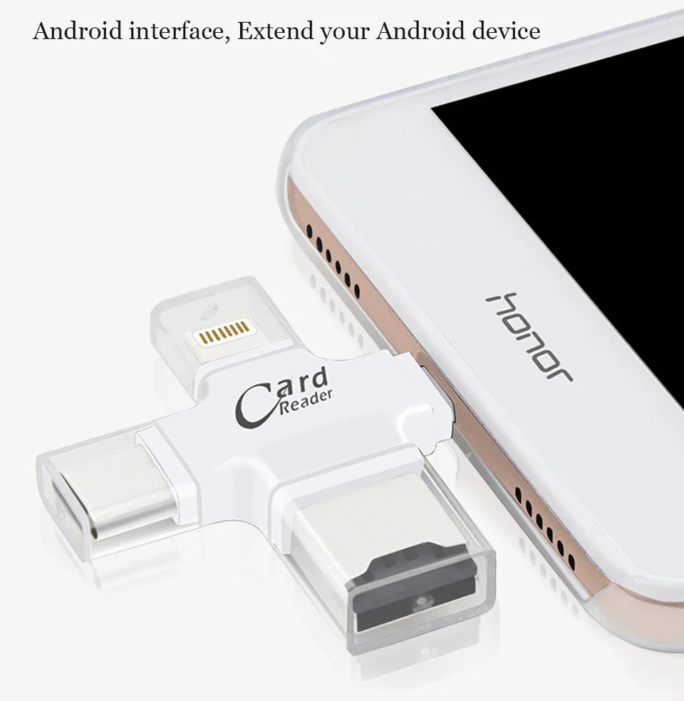 4 в 1 USB/USB 2,0 Тип-c/Micro чтения карт памяти Micro SD Card Reader для android Ipad/iphone 7 плюс 6s5s OTG читатель