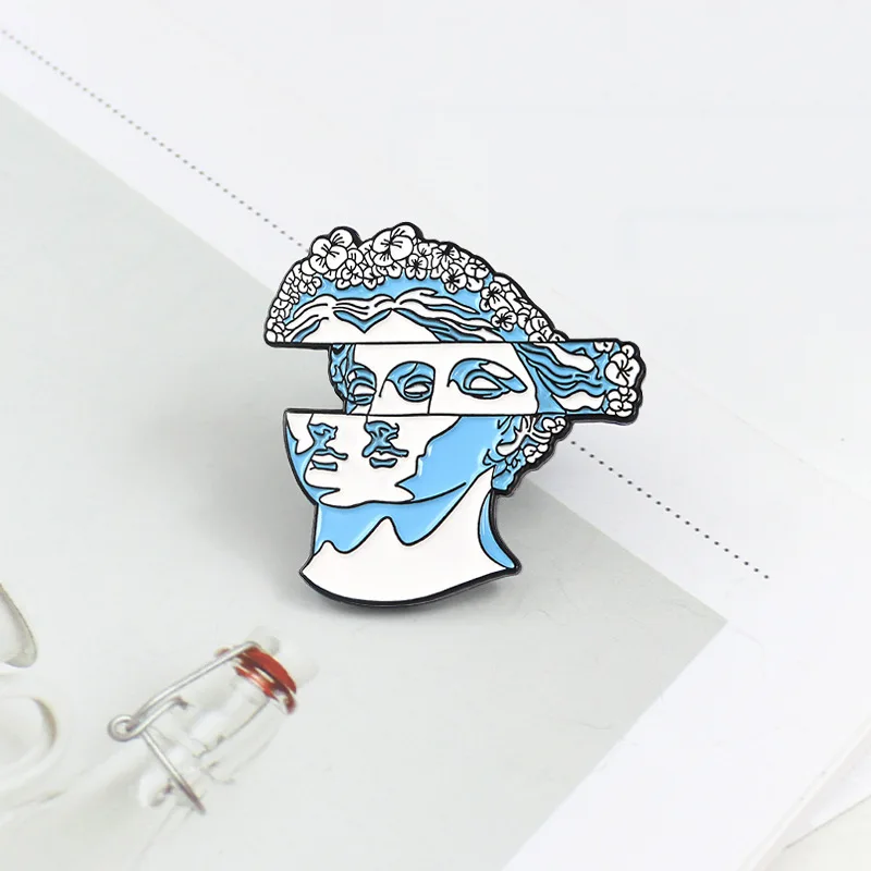 

Two-Face Enamel Pin Blue garland woman sculpture Badge Brooch Bag Clothes Lapel pin Cartoon Fashion Jewelry Gift for Friends