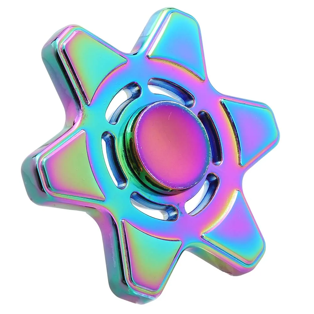 Colorful Six Star Hexagram Spinner Fidget Toy Metal Spinner Hand For Autism And ADHD Children Adults