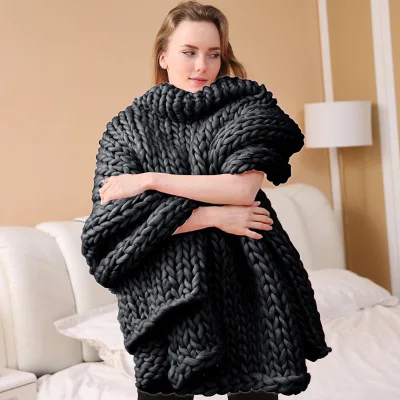 Северное Европейское плотное шерстяное одеяло диван мягкий ручной тканый чистый цвет реквизит для фотосъемки украшение для взрослых 13 цветов домашний текстиль - Цвет: Темно-серый