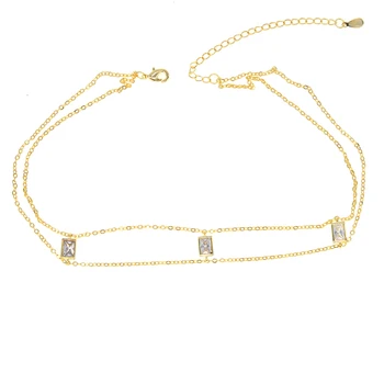

2017 new arrive AAA clear baguette cubic zirconia short chain 33+7cm choker chocker cz double chain necklace