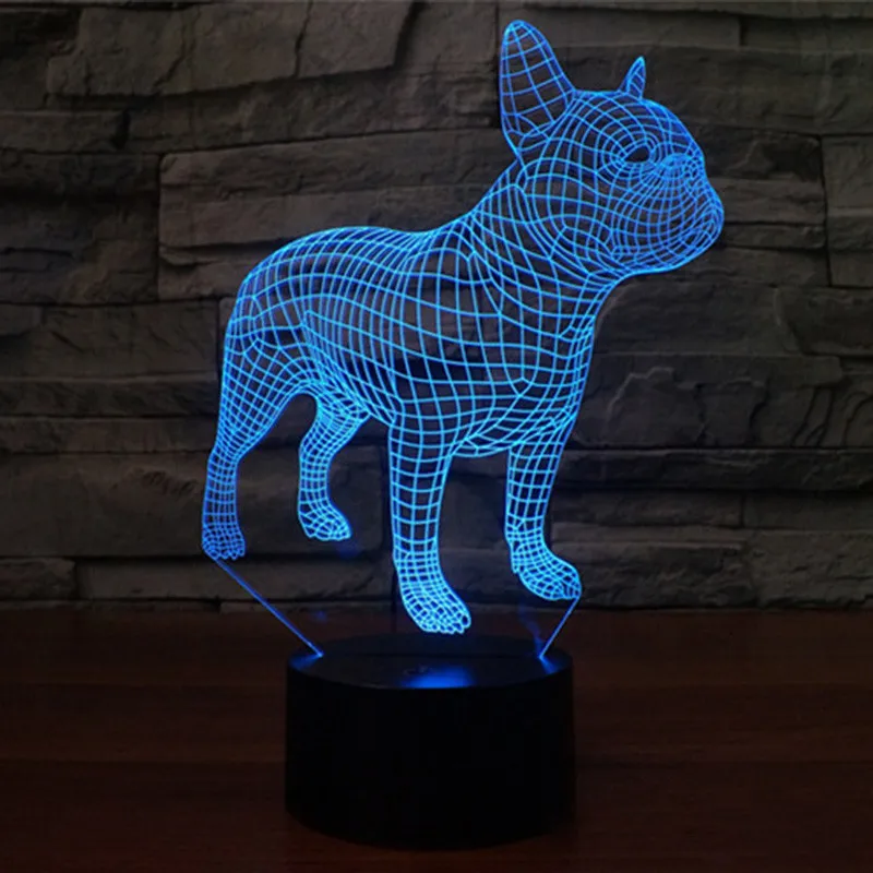 3D светодиодный ночной Светильник забавные панель в форме французского бульдога фигурку 7 цветов сенсорный оптический Иллюзия настольная лампа для дома украшения модель
