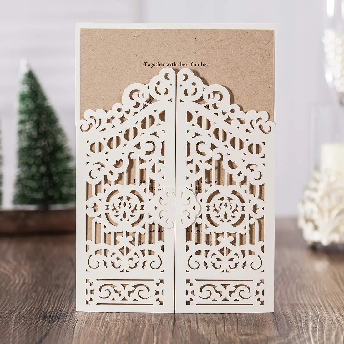  25pcs White Laser Cut Wedding Invitations Card Fold Gate Blank Birthday Gift Greeting Invitation Po - 32992807814