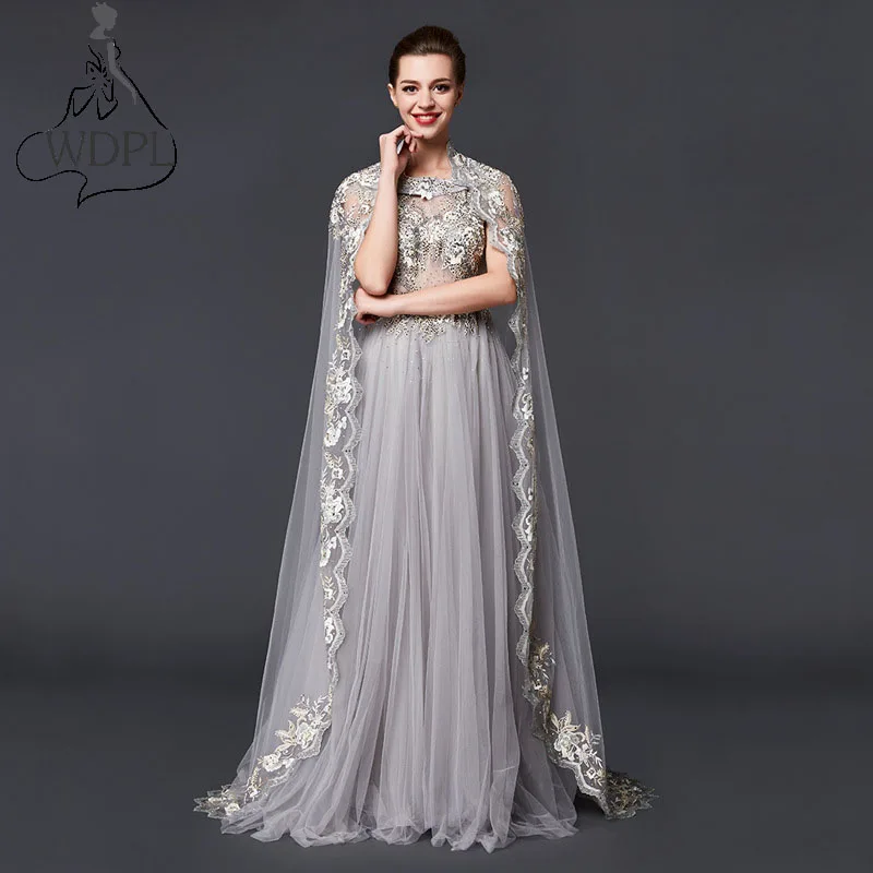 Magnifique Musulman Longue Robe De Soirée avec Cape Haute Couture Arabe