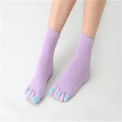 Новые стильные осенние и зимние женские носки с пятью пальцами милые цветные хлопковые высокие носки