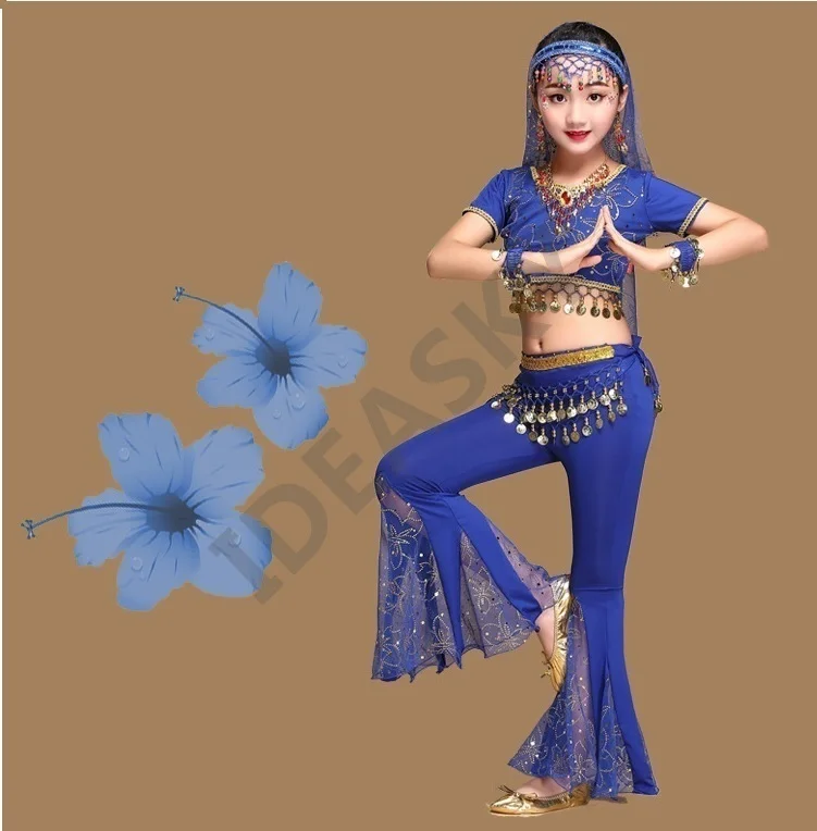 Набор костюма для танца живота Восточный Болливуд танцевальный костюм s для детей топ брюки для девочек детское платье индийский детский танцевальный костюм