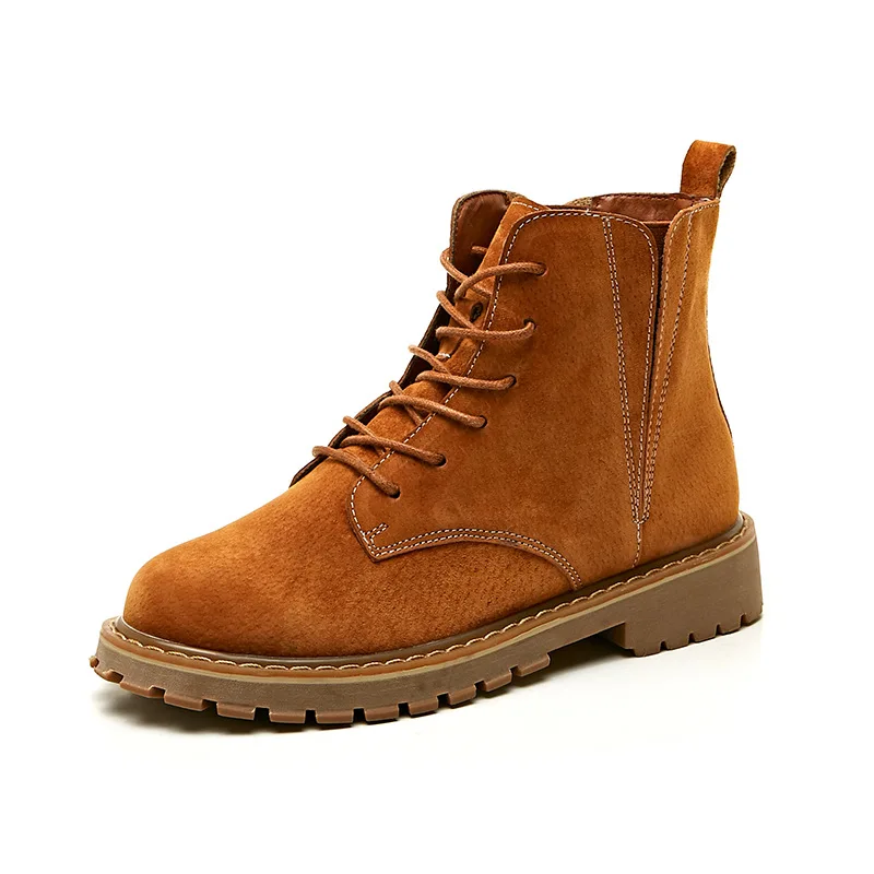 

Fashion Leisure Retro Women Martin Boots Ankle Round Toe Med Hoof Heels Punk Motorcycle Boots Sewing Solid Lace up Shoes