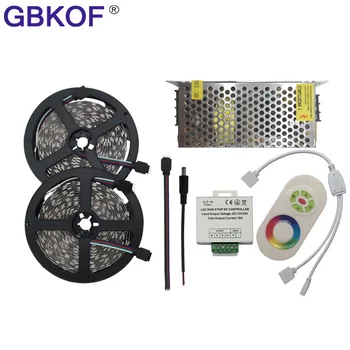 

Cheap 10M 15M 20M LED Strip 5050 RGB 5m/lot 60LEDs/M Non Waterproof led Flexible light+RF Touch RGB Controller+DC12V Adapter kit