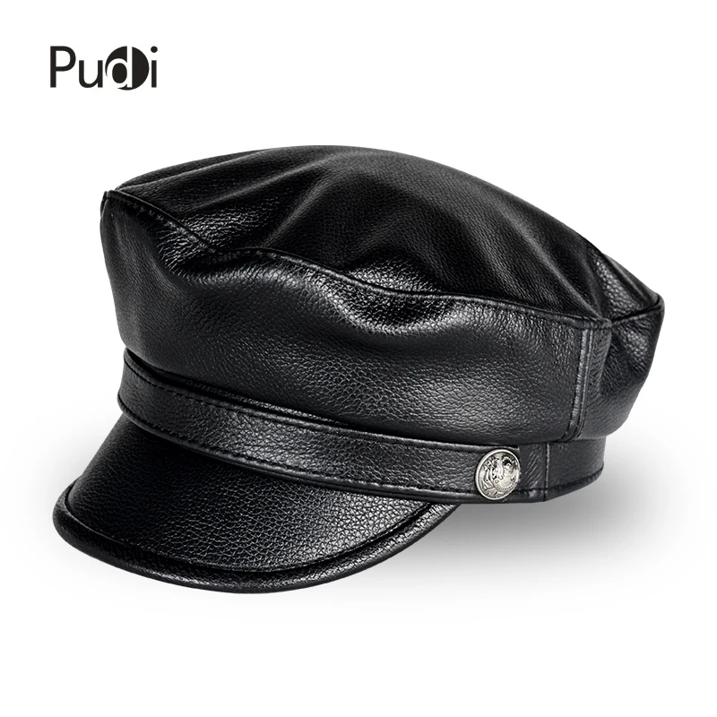 

Pudi man genuine leather military hat cap 2018 new style boy real leather student school caps hats HL806