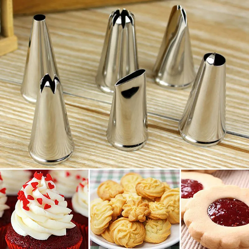 

6pcs Set Icing Piping Nozzles Stainless Steel Decorating Tip For DIY Cake Pastry Cream FBE2