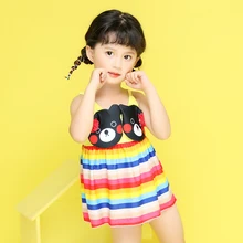 Двойка купальники для девочек детский плавательный костюм детей Gril мультфильм медведь прекрасный платье Купальник быстросохнущая