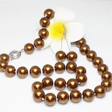 New fashion vintage bronze color simulated-pearl shell 12mm round round beads necklace earrings women jewelry set 18inch B2337