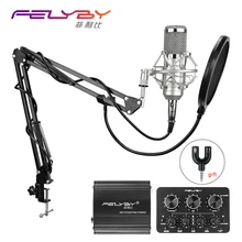 FELYBY bm 800 профессиональный конденсаторный микрофон для компьютера аудио студия вокальный Rrecording караоке микрофон для интервью Phantom power