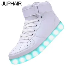 JUP Weiße Schuhe Frauen Mädchen LED High Glänzenden Licht Beleuchten Intermitentes Colores Erwachsener Beiläufiger USB Lade Sapatos Masculino