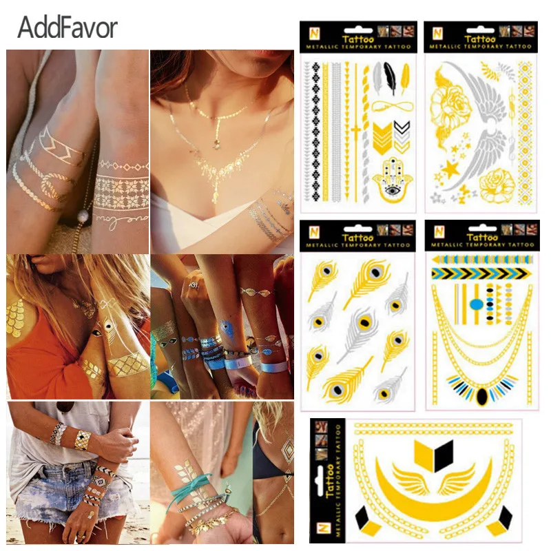 AddFavor بريق معدني الأوشام المؤقتة ملصقات الهيئة الفن البرنز ختم وهمية الوشم للماء وهمية مجوهرات الجسم الوشم AddFavor بريق معدني الأوشام المؤقتة ملصقات الهيئة الفن البرنز ختم وهمية الوشم للماء وهمية مجوهرات الجسم الوشم