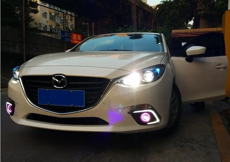 Eosuns глаза ангела + LED дневного света DRL + туман лампа с E13 объектив проектора + Включите сигнала + ночник для Mazda 3 Axela
