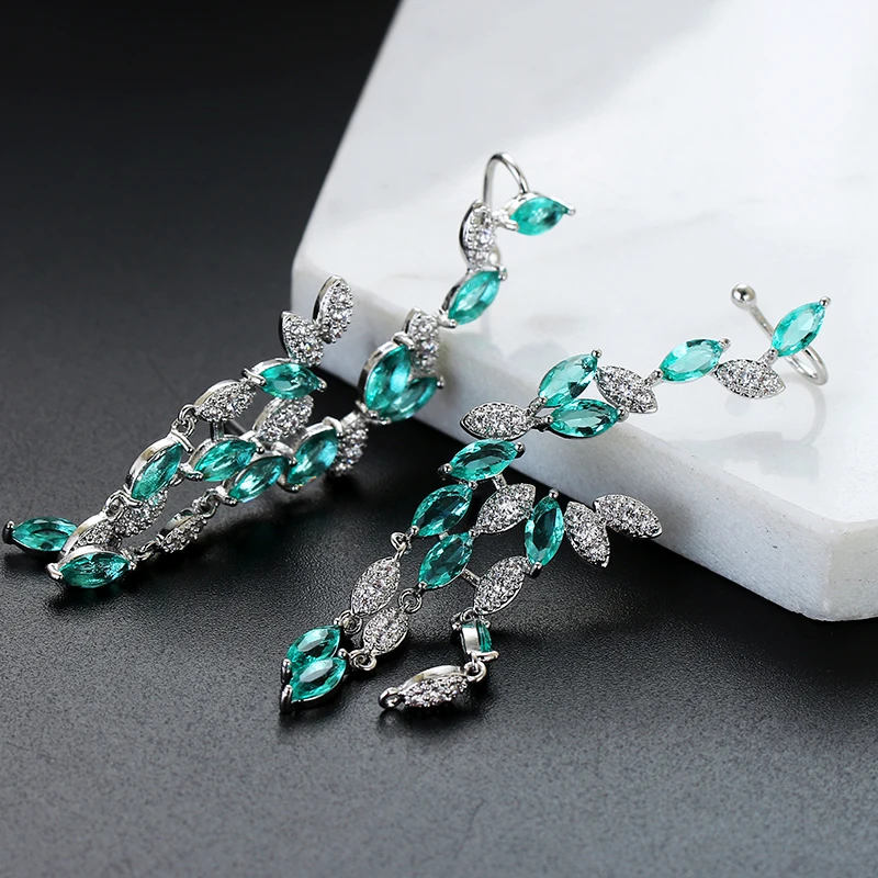 

Colorful Zircon Long Cuff Earrings Tassel Design with 925 Post XIUMEIYIZU Fashion Charm Jewelry for Women Lady Gifts