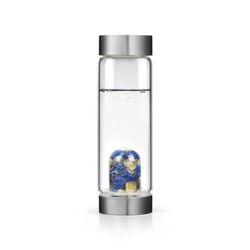 Soffe 600 мл энергетическая целебная бутылка для воды с натуральным кристаллом драгоценный камень кварц My Crystal стеклянные бутылки для воды Bpa бесплатно с крышкой стакан - Цвет: Citrine Blue crystal