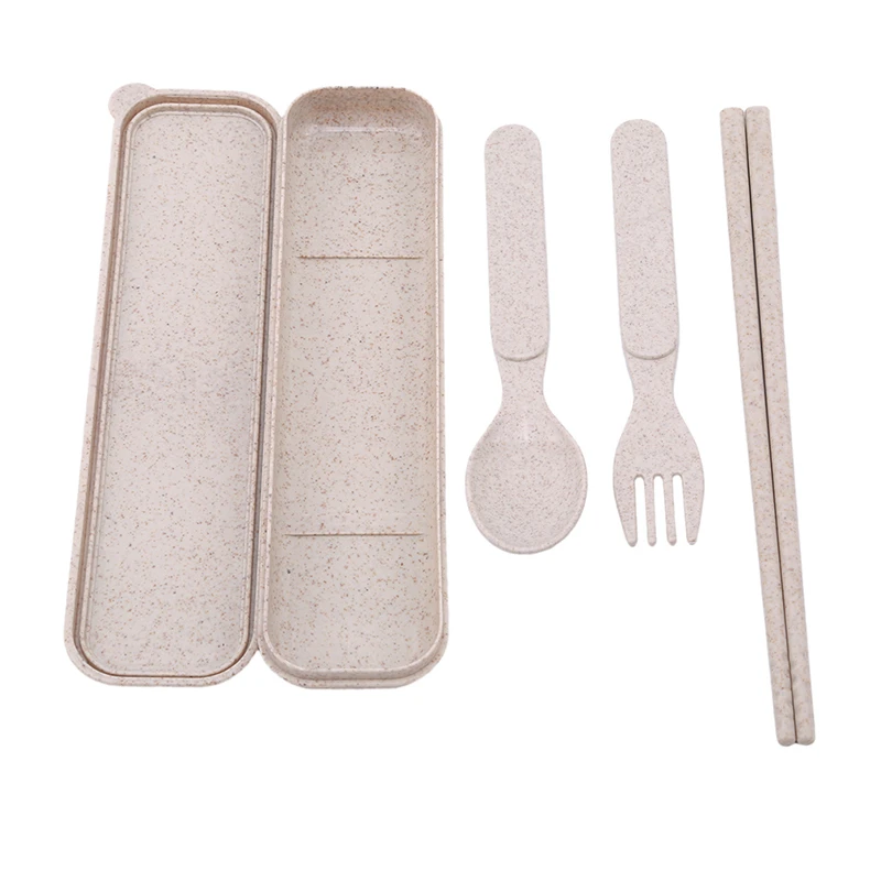 Wheat Straw 3Pcs Cutlery Dinnerware Set Best Gift Spoon Fork And Chopsticks Portable Travel Camping Tableware For Kids | Дом и сад