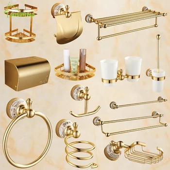 

Antique Carved Luxury Golden Bathroom Products Ceramic Bathroom Accessories Sets Towel Bar/ Towel Shelf/ Robe Hook/ Brush Holder