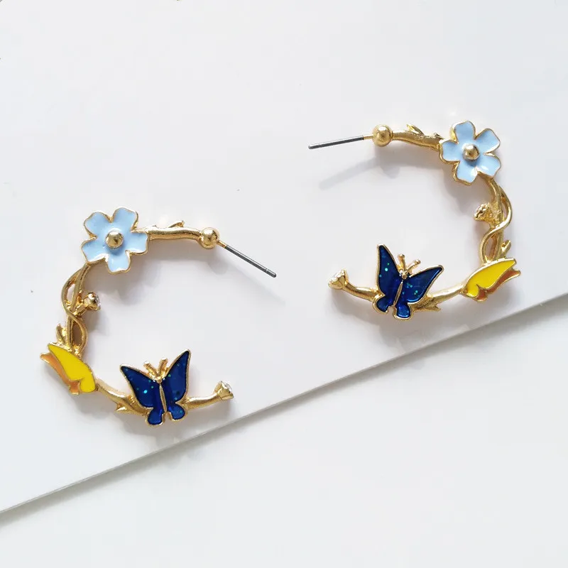 Wing yuk tak трендовые серьги-кольца с бабочкой для женщин Красочные эмалированные серьги металлические украшения от насекомых - Окраска металла: A